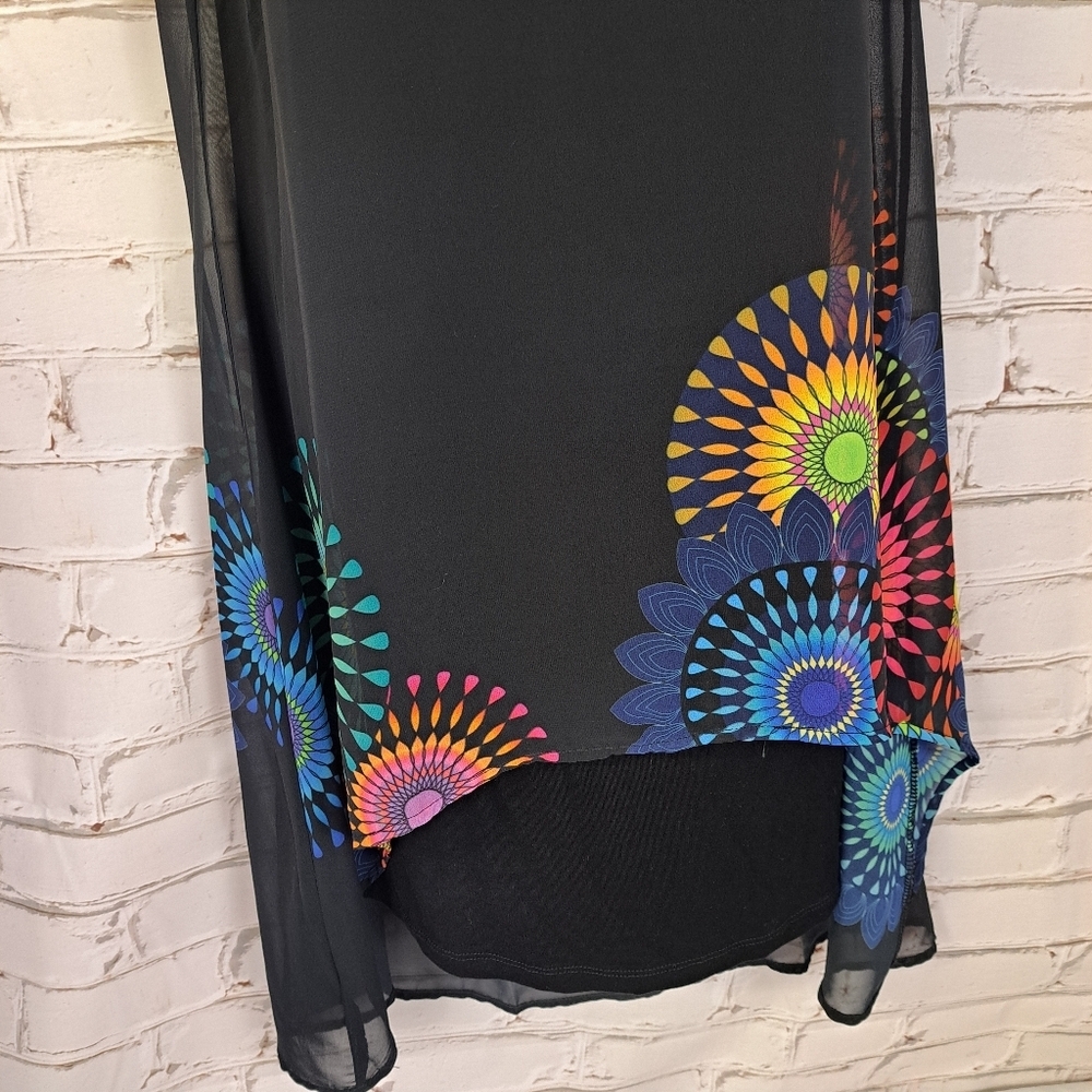 Desigual Black High-Low Dress with Multicolor Sunburst Print - Picture 4 of 10